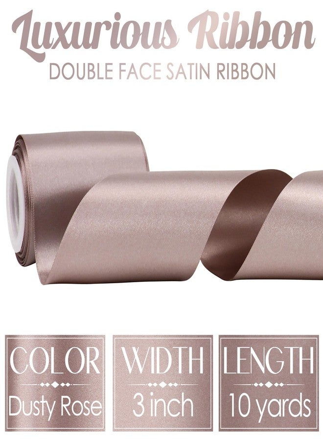 MEEDEE Dark Pink Satin Ribbon Lux Double Faced Satin Ribbon 3 Inch Wide Dusty Rose Ribbons by 10 Yards Pink Silk Ribbons for Crafts, Christmas Tree Decoration, Flower Bouquet, Weddings - Image 2